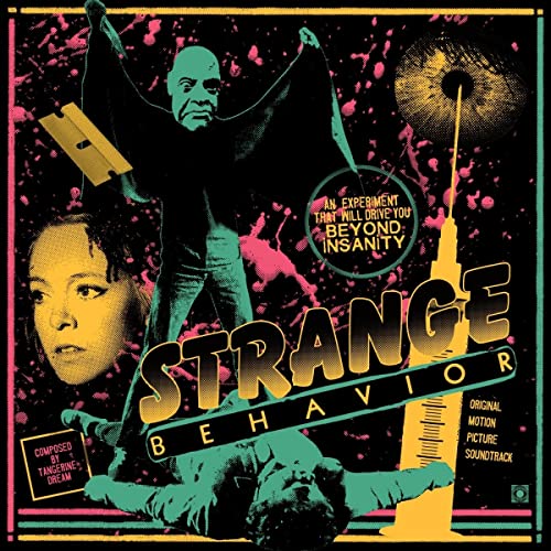 Vintage movie poster for "Strange Behavior" with unsettling imagery.