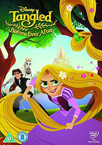 Tangled Before Ever After" DVD cover featuring Rapunzel, Flynn Rider, and Pascal.