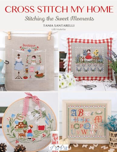 Book cover featuring colorful cross-stitch designs of homes and figures.