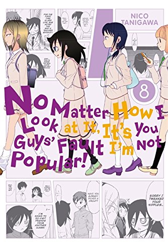 Manga volume 8 cover with schoolgirls and speech bubbles.