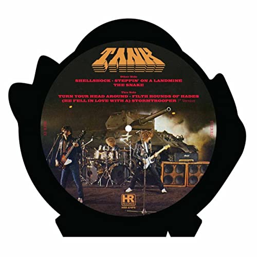 Vinyl record for Tank’s “Filth Hounds Of Hades” with band and tank image.