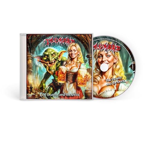 CD case with fantasy art of a goblin, blonde woman, and beer.