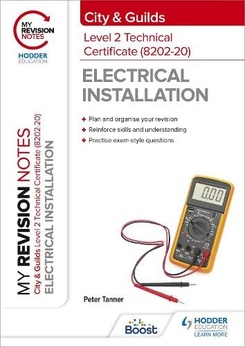 Electrical installation revision notes book with a multimeter image.