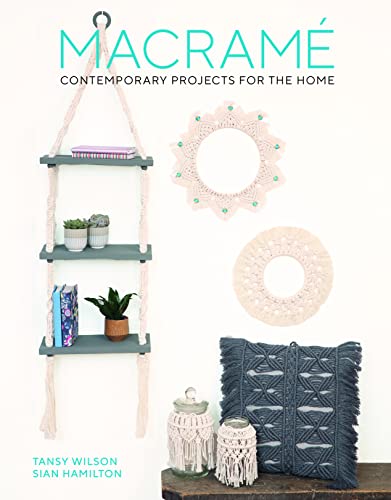 Book cover featuring macrame wall hangings, a hanging shelf, and a textured pillow.