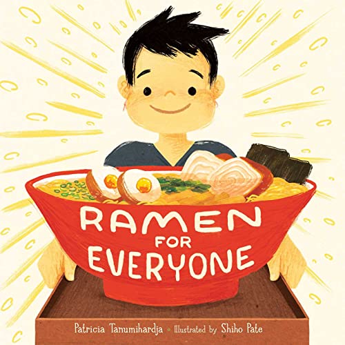 Book cover: a boy with a large bowl of ramen noodles.