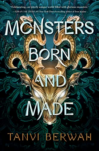 Book cover: “Monsters Born and Made” with golden monster face design.