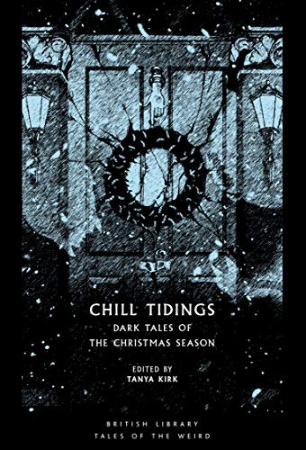 Book cover: dark doorway with wreath, snowflakes, and title “Chill Tidings.”