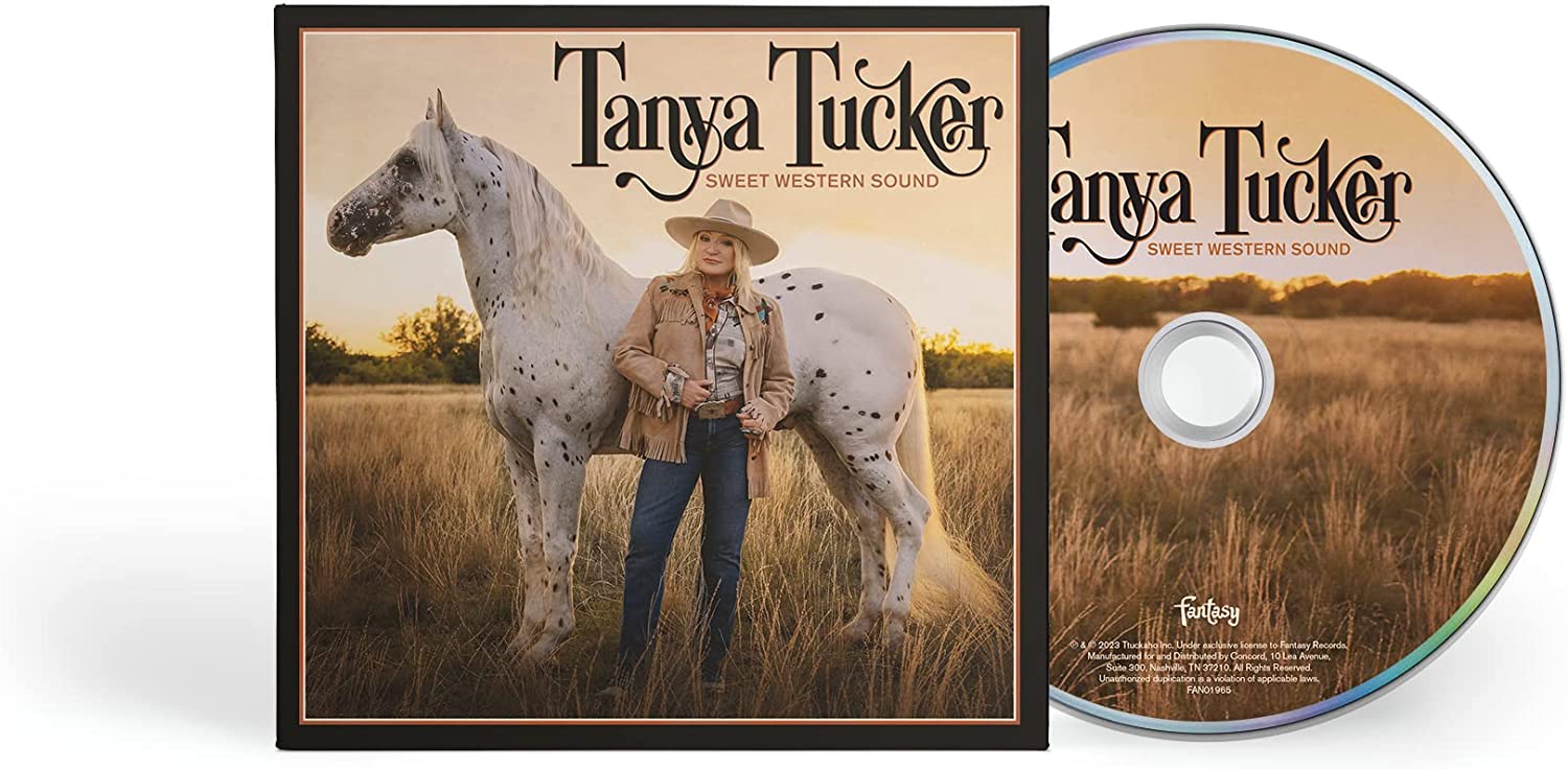 CD cover for Tanya Tucker’s “Sweet Western Sound” featuring a horse and singer.