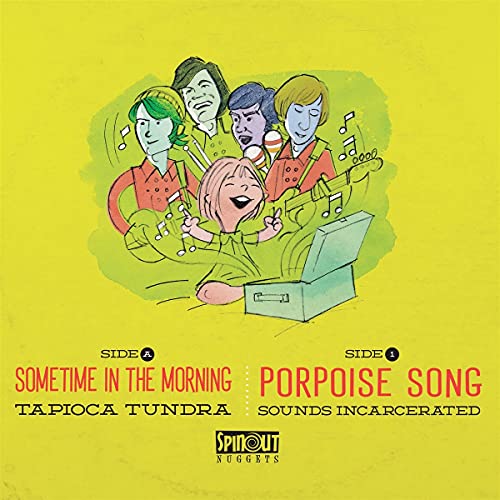 Yellow album cover with cartoon people and a vintage radio illustration.