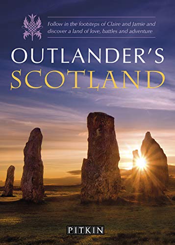 Book cover: "Outlander's Scotland" with standing stones at sunset.