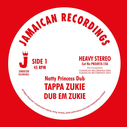 Red vinyl record label with white text: "Tappa Zukie - Natty Princess Dub".