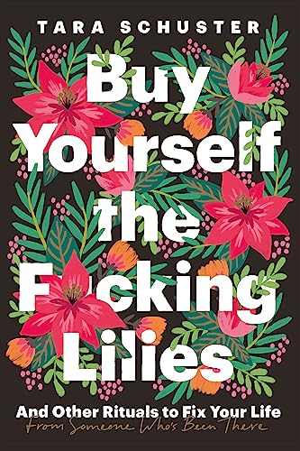 Book cover with white text on a black background featuring red and orange flowers.