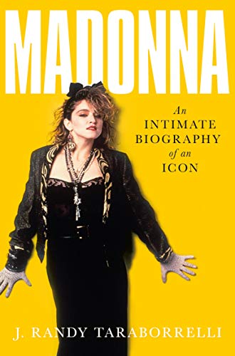 Yellow book cover featuring Madonna in 1980s fashion, biography title.