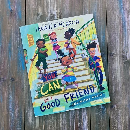 Children's book cover featuring diverse kids on a school staircase with colorful text.
