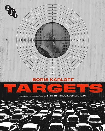 Blu-ray cover featuring a target over Boris Karloff's profile above a crowded drive-in theater.