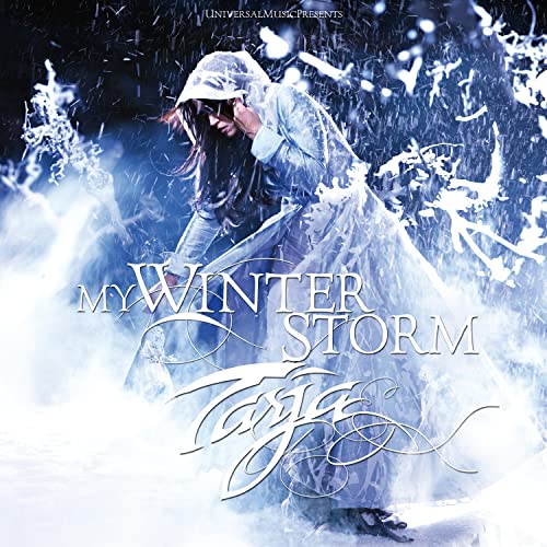 Hooded woman in a snowy, fantastical landscape; album cover art.