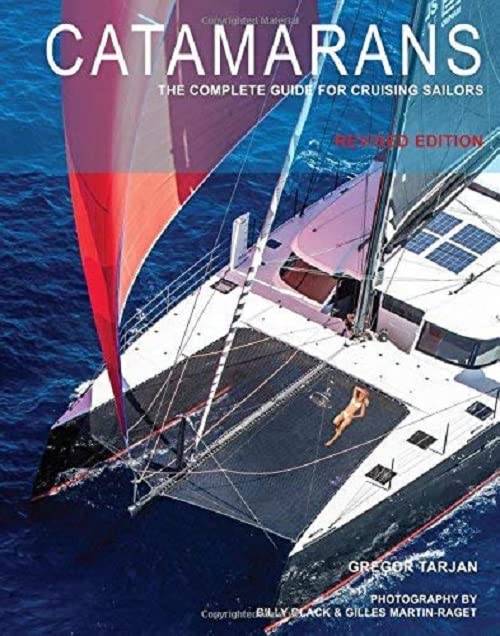 Book cover featuring a red-sailed catamaran on blue ocean water.