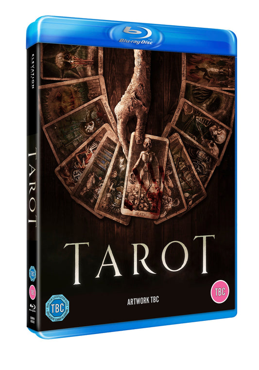 Tarot" Blu-ray cover with tarot cards, a hand, and dark, ominous imagery.