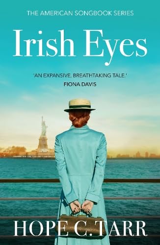 Book cover: woman with suitcase facing Statue of Liberty, titled “Irish Eyes”.