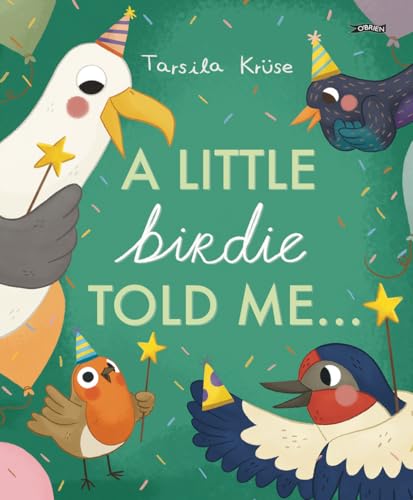 Book cover with illustrated birds wearing party hats and holding stars.