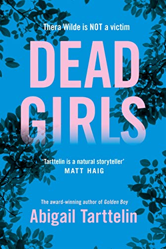 Book cover: "Dead Girls" with pink title against blue and leafy branches.