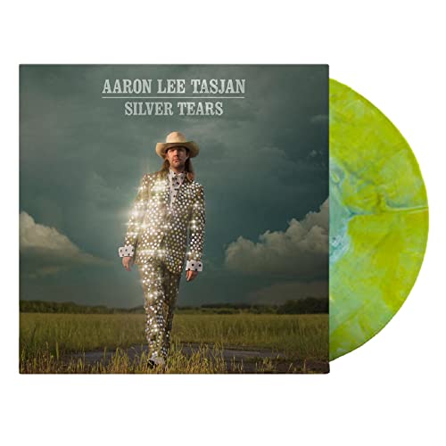 Album cover for Aaron Lee Tasjan’s “Silver Tears” with yellow swirl vinyl.