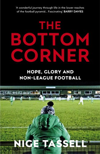 Book cover with title "The Bottom Corner" and a man watching a soccer game.