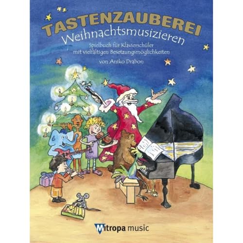 Book cover with Santa conducting animal musicians around a grand piano.