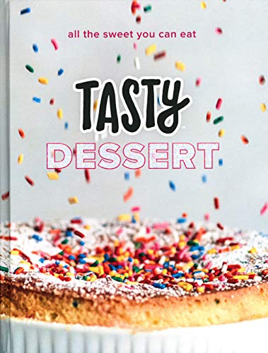 Cookbook cover with "Tasty Dessert" title and sprinkled cake image.