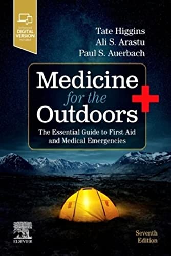 Book cover: "Medicine for the Outdoors" with a tent and mountains.