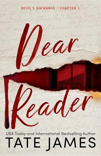 Book cover with torn paper, red ink, and the title “Dear Reader.”