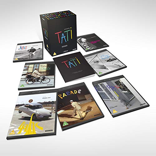 Jacques Tati Blu-ray box set containing several film cases and a booklet.