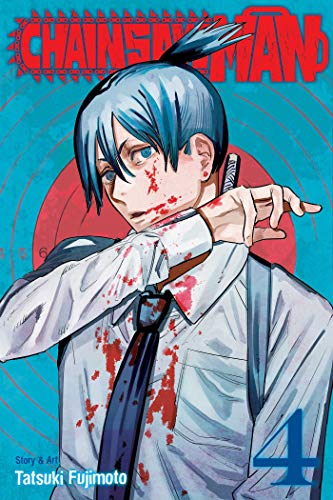 Manga cover featuring a blood-splattered man with blue hair against a red target background.
