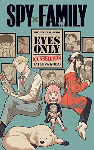 Spy x Family" guide cover with characters and framed portraits.