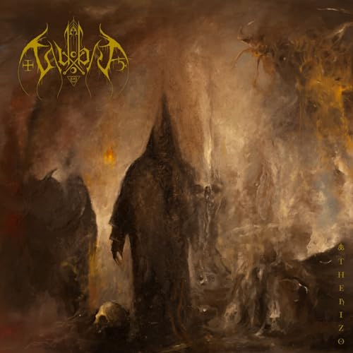Dark album cover featuring a hooded figure and skull in a smoky landscape.