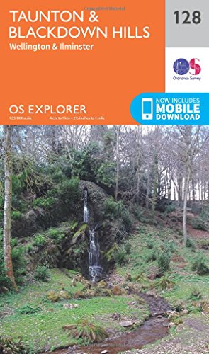 Ordnance Survey Explorer map 128 cover showing a waterfall in woodland.