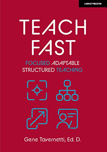 Red book cover with white text "TEACH FAST" and blue graphic elements.