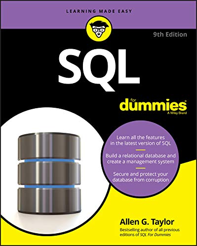 Book cover for "SQL For Dummies," 9th Edition, with database image.