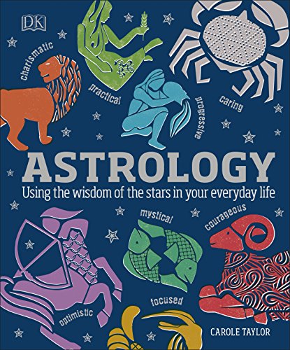 Book cover titled Astrology featuring colorful illustrations of zodiac signs on a dark background.