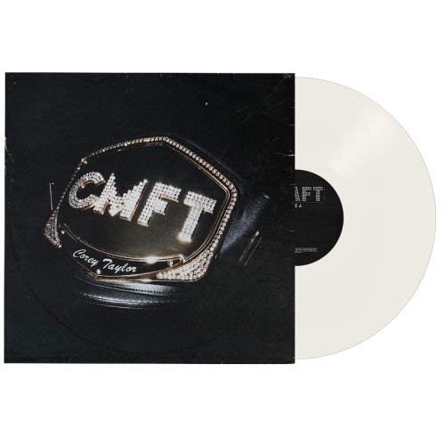 White vinyl record and black album cover featuring a jeweled CMFT belt buckle.