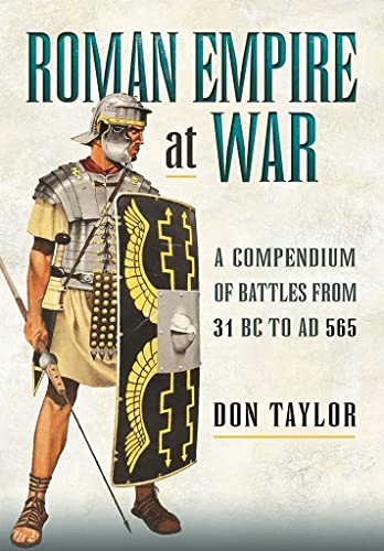 Book cover: Roman soldier with shield, title "Roman Empire at War.