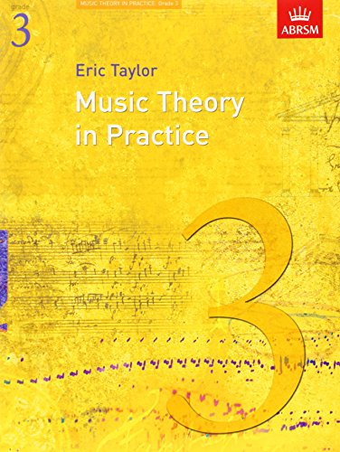 Music Theory in Practice Grade 3 book cover with yellow background and musical notation.