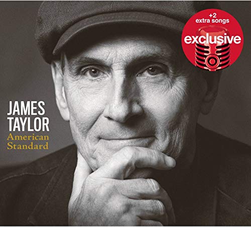 James Taylor's "American Standard" CD cover featuring a black and white portrait.