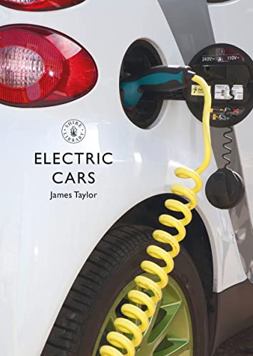 A white electric car charging with a coiled yellow cable, book cover title displayed.