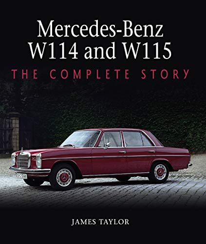 Red Mercedes-Benz W114 car featured on the cover of a book.