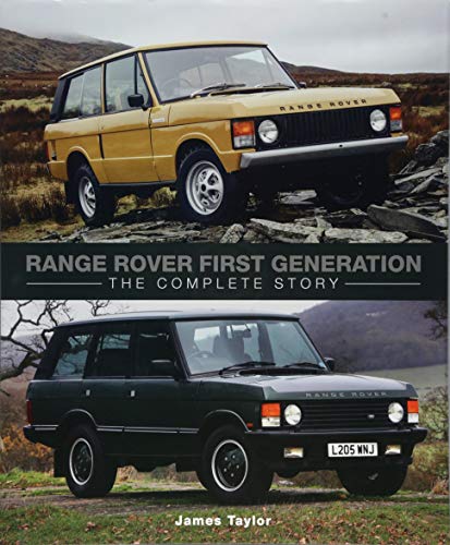Book cover featuring two first-generation Range Rover vehicles, gold and green.