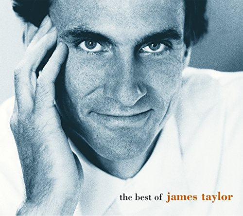 Black and white photo of James Taylor with hand on face, white shirt.