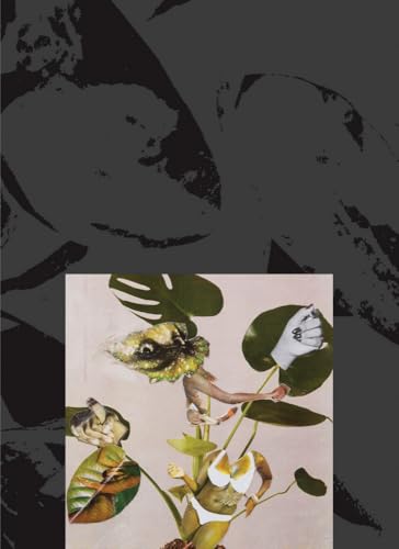 Collage with fragmented figures and tropical leaves on a pale background.