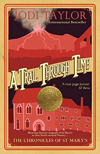 Book cover: "A Trail Through Time" with a volcano and historic building.