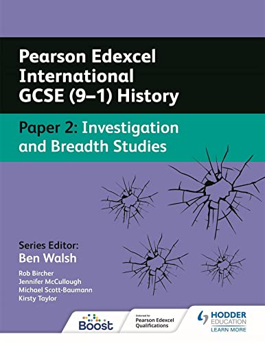 Textbook cover for Pearson Edexcel International GCSE History with cracked glass graphic design.